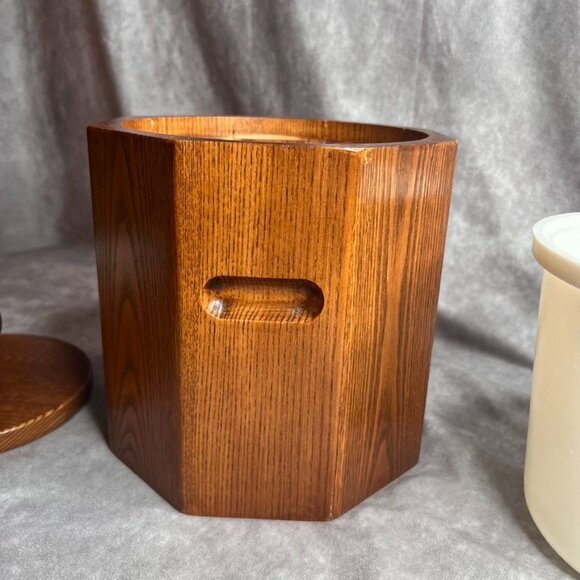 Vintage Morgan Designs Bucket Brigade Oak Ice Bucket With Lid MCM Wood USA *READ - Picture 8 of 16